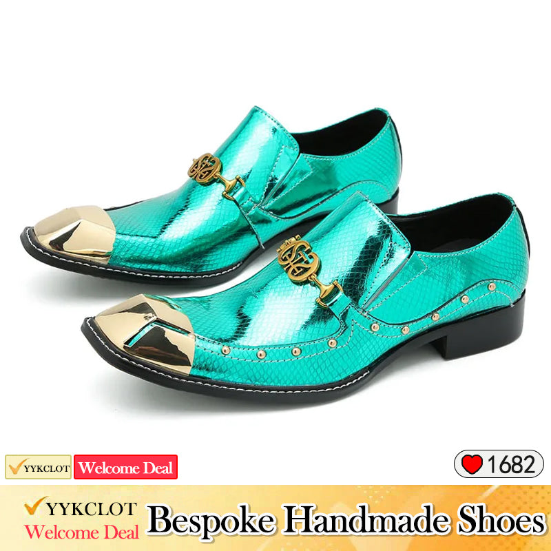 Gold square head fashion dress shoes men's dress shoes