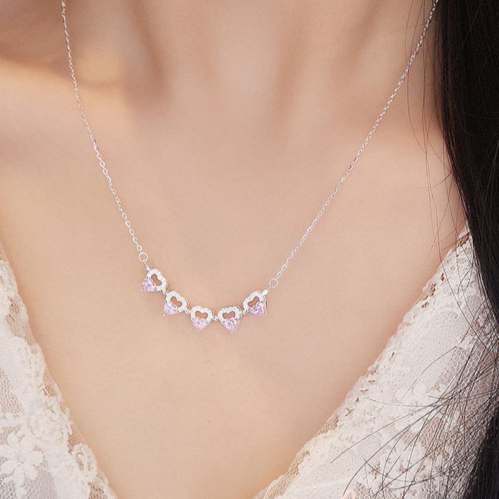 S925 Sterling Silver Love Pink Diamond Necklace
