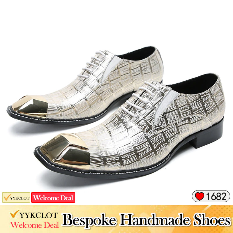 Gold square head fashion dress shoes men's dress shoes