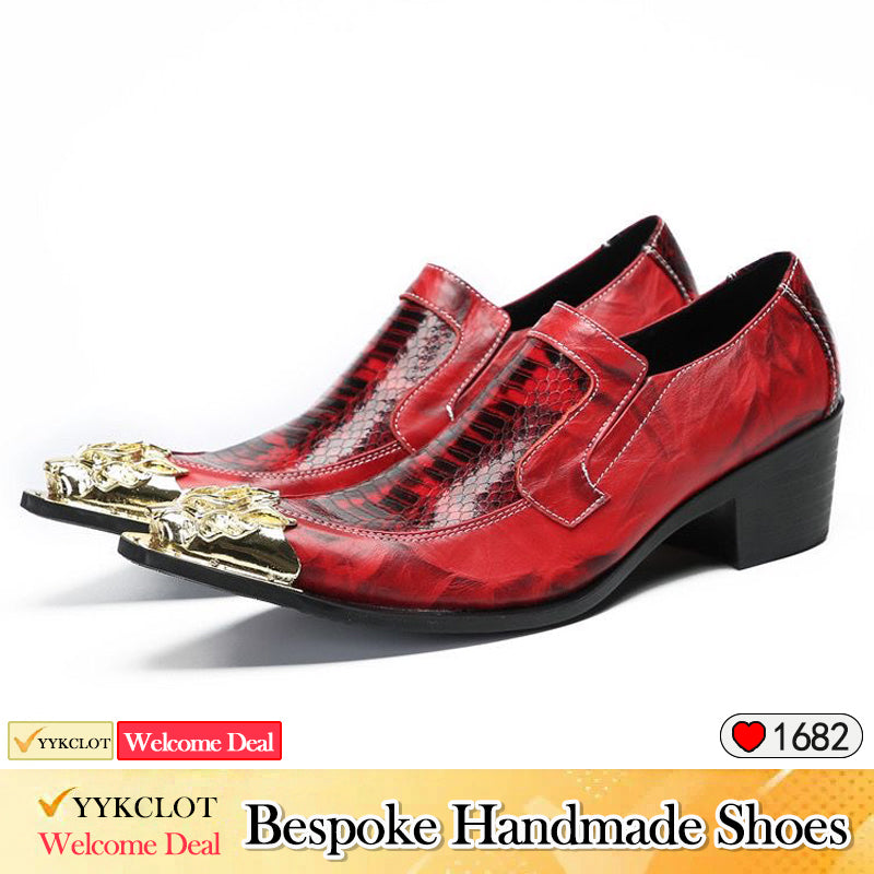 Scarpe eleganti con tacco alto cucite a mano rosse Scarpe da festa alla moda maschile