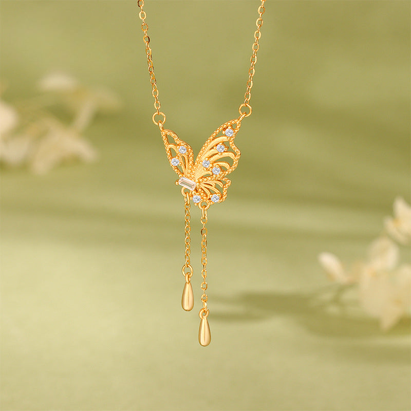 S925 Sterling Silver Tassel Dream Butterfly Necklace
