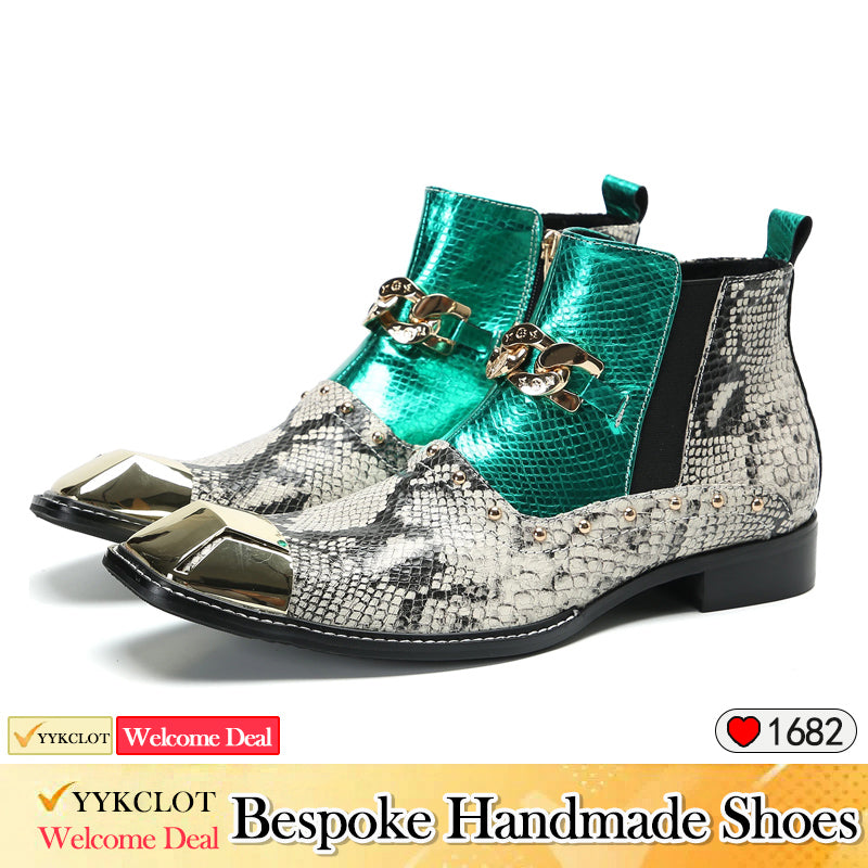 Men's Boots Blue Ankle Boots Zip Buckles Rock Party Wedding Botas Shoe