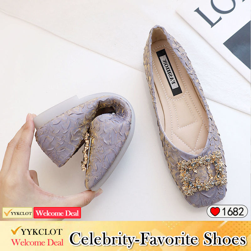 Fashion square buckle shallow pleated loafers