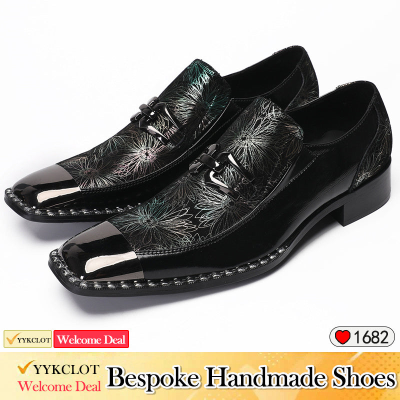 Green Embroidered Metal Square Head Leather Men's Formal Shoes Pointed dress shoes for men Party Banquet and Wedding Oxford Large size men's shoes mens brogue shoes derby shoes Elegant Shoes