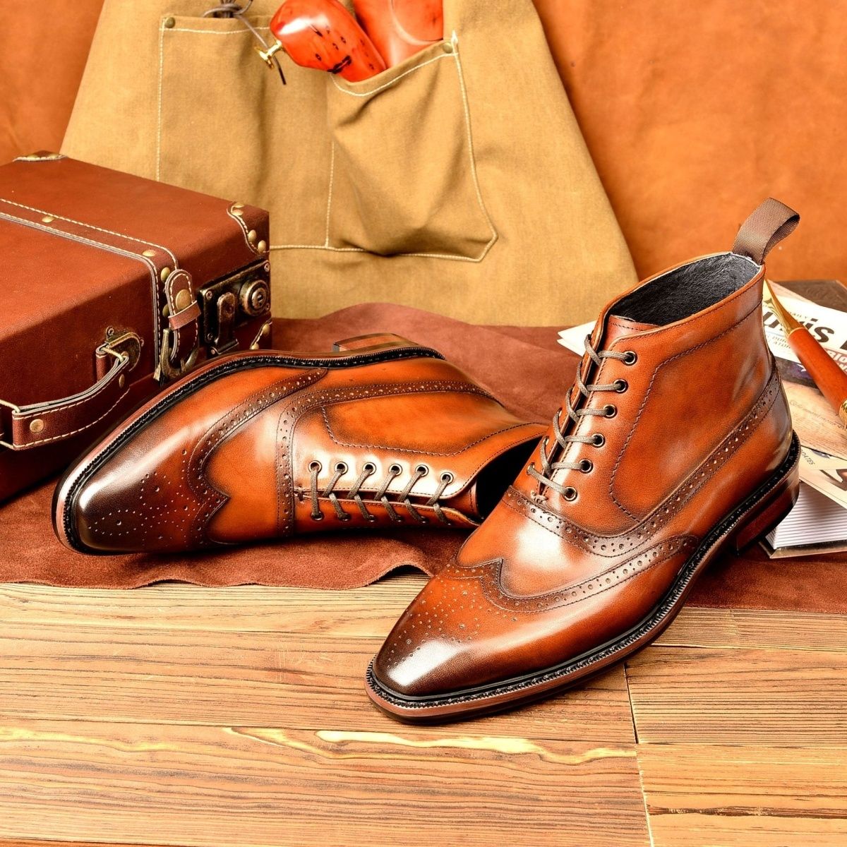 Vintage poliert gravierte Martin Stiefel Herren Echtlederstiefel