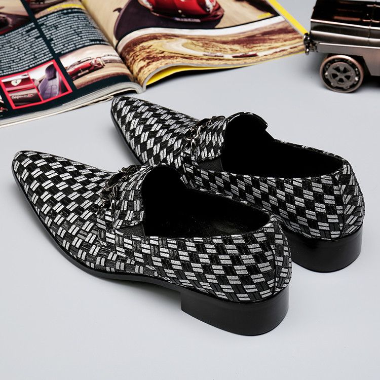 Original leather woven printed loafers men's pointed formal leather shoes
