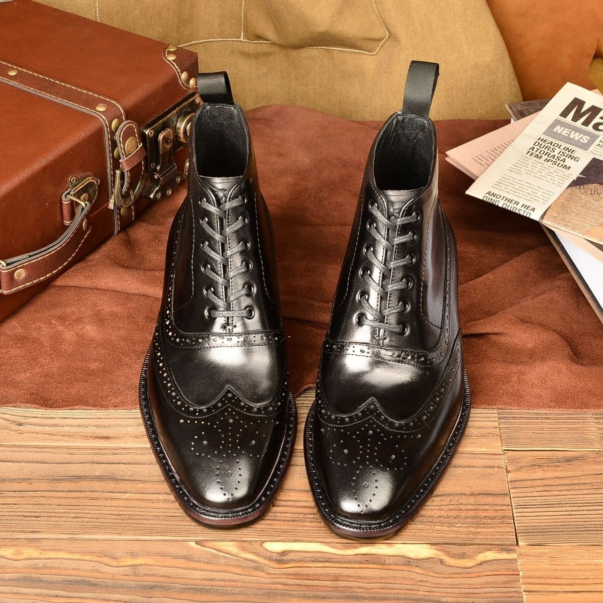 Vintage poliert gravierte Martin Stiefel Herren Echtlederstiefel