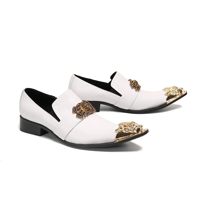 Weiße, bestickte, spitze Herren-Partyschuhe