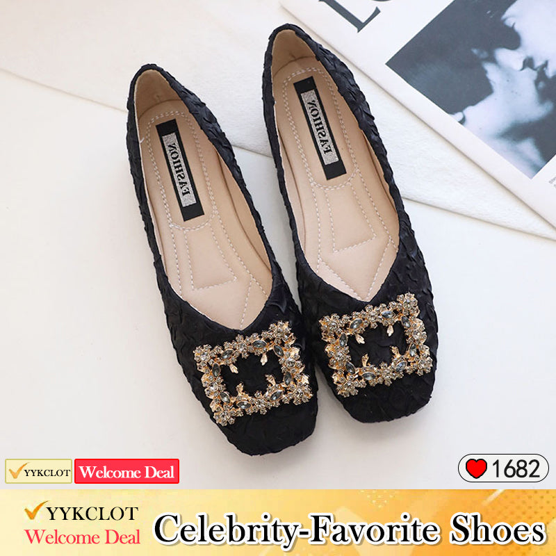 Fashion square buckle shallow pleated loafers