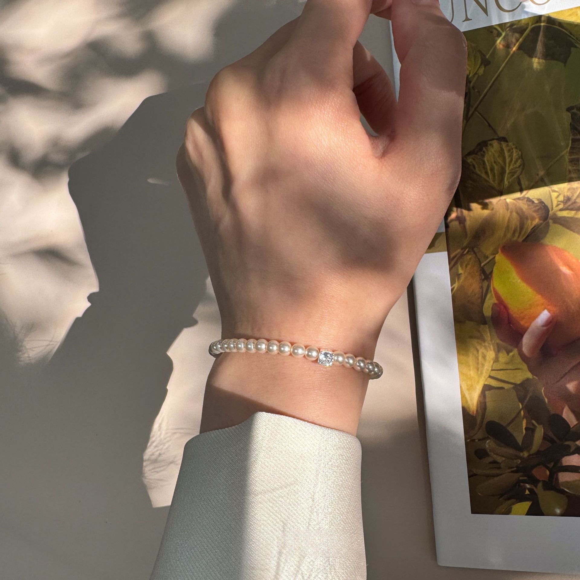 925 Silver Geometric Zircon Vintage Pearl Bracelet