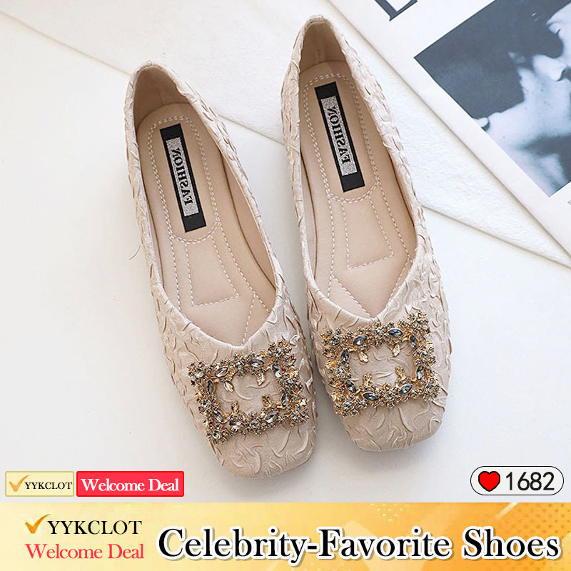 Fashion square buckle shallow pleated loafers