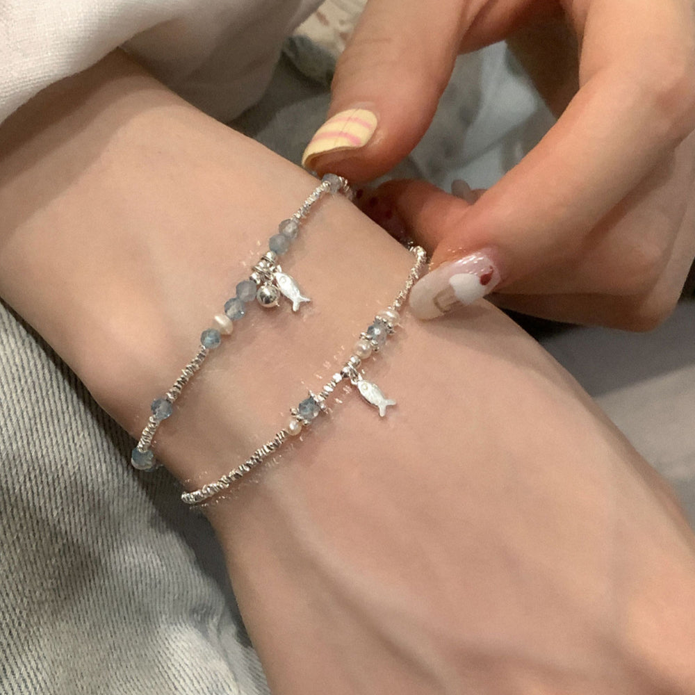 S925 silver blue crystal fish bracelet