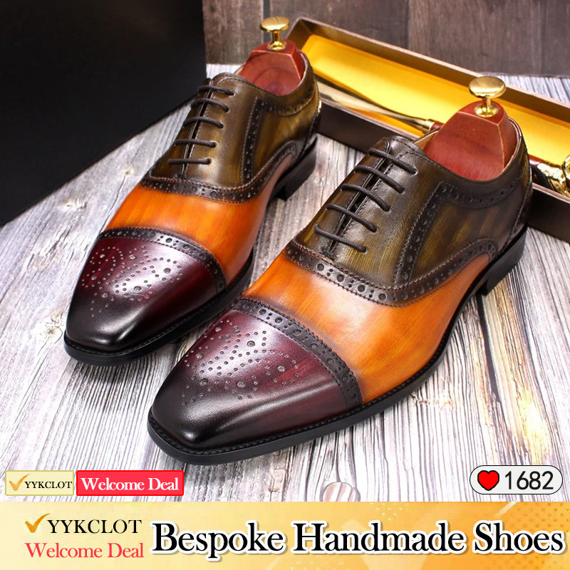 Leather Carved Oxford Shoes British Color Matching Dress Men's Leather Shoes