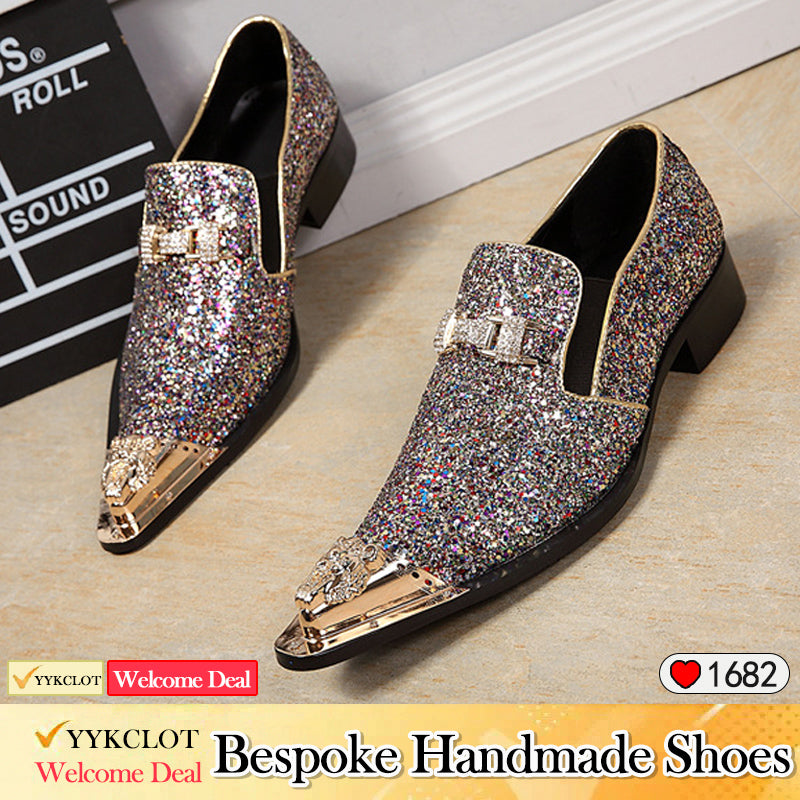 Pink pointed-toe colored sequin dress shoes