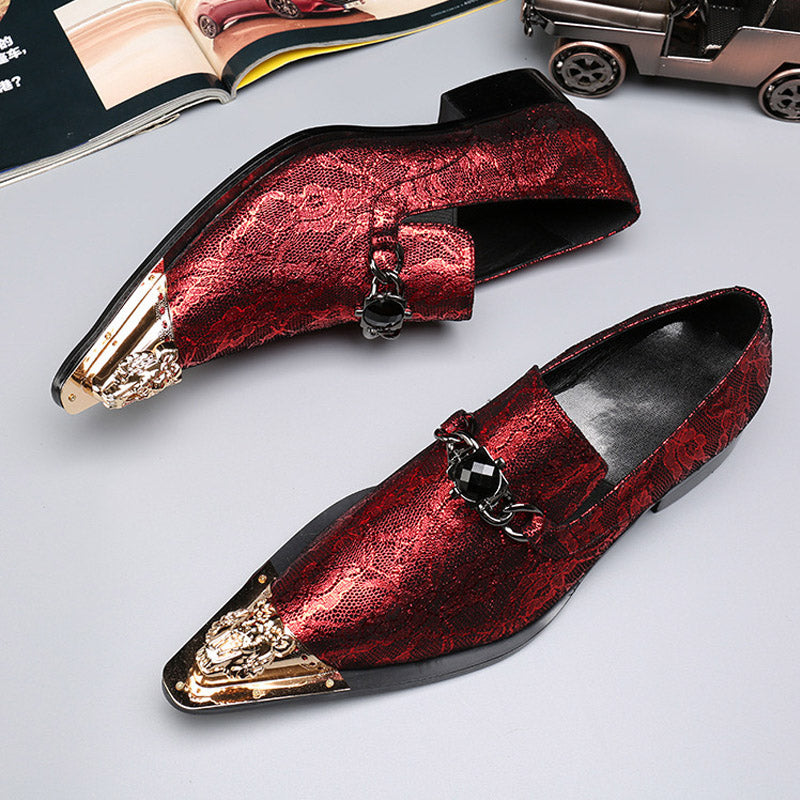Men's Burgundy leather shoes party wedding leather dress shoes