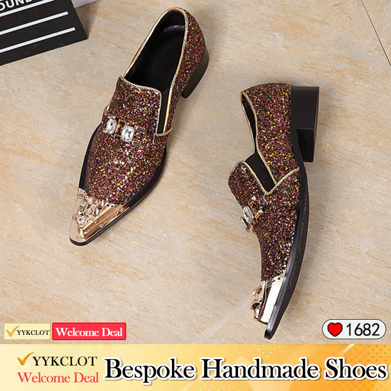 Pink pointed-toe colored sequin dress shoes