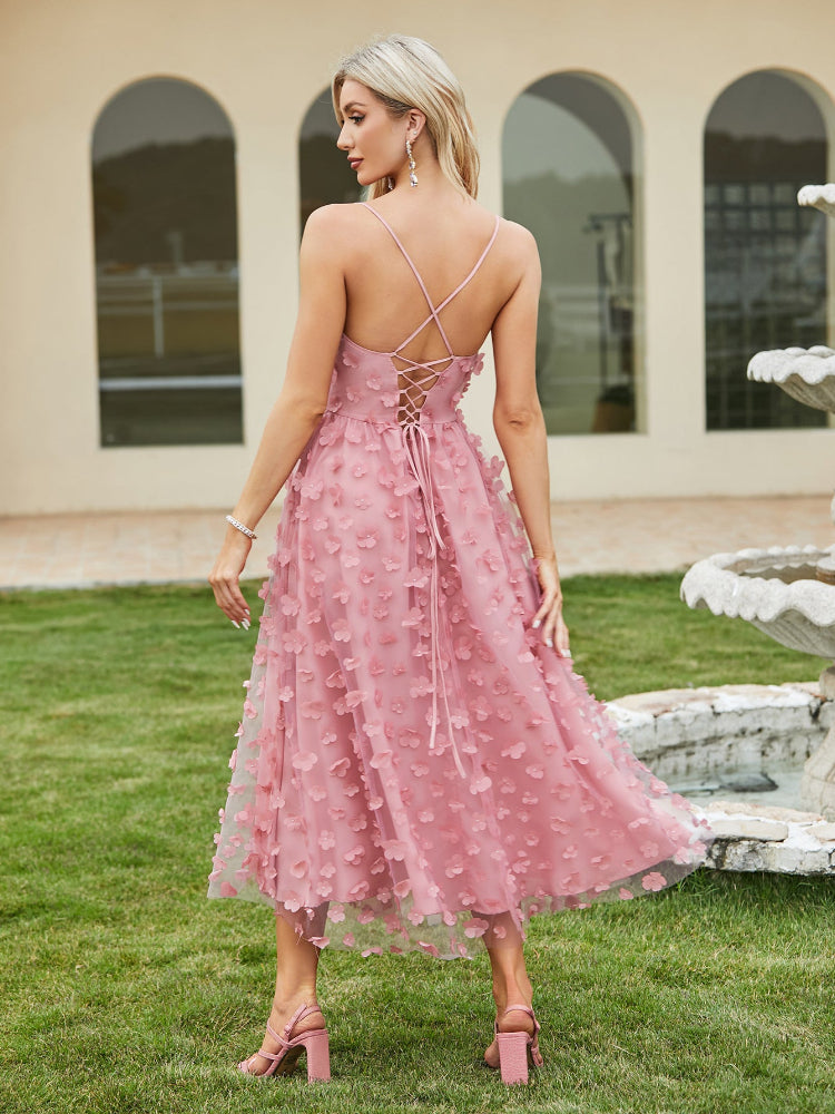 Sexy rückenfreies Kleid mit ausgehöhltem Netzstoff