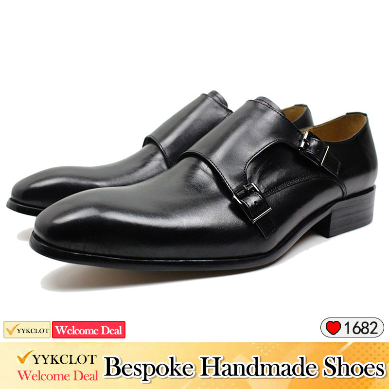 Brown Leather Buckle Men's Loafers Pointed Handmade Leather Shoes