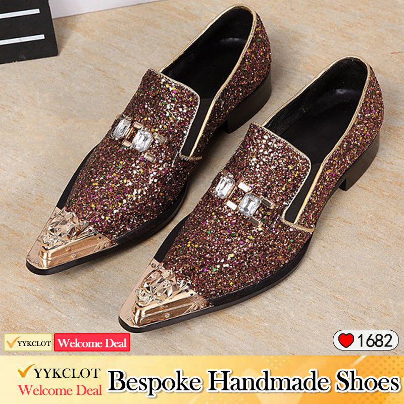 Pink pointed-toe colored sequin dress shoes