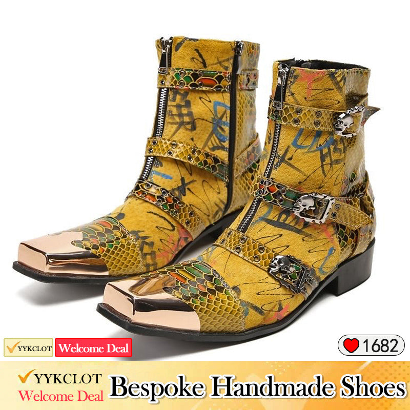 Große quadratische Eisenkappe Chelsea Stiefeletten Herren bunte Schuhe Herrenstiefel