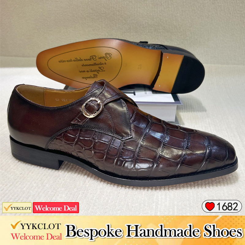 Crocodile embossed buckle business dress men's monk shoes