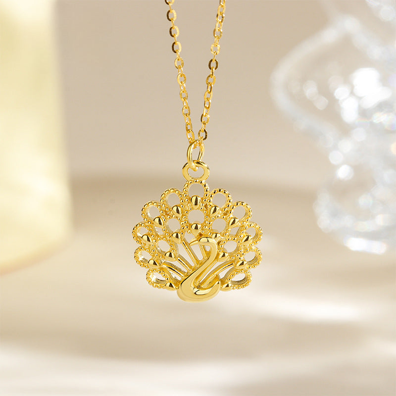 S925 sterling silver peacock open screen hollow necklace