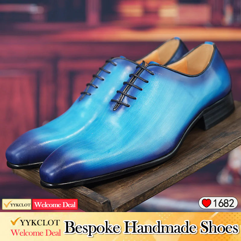 Blue leather oxford shoes, men's wedding business formal shoes, men's brogue shoes, Derby shoes, men's banquet shoes,dress shoes for men,Office, Party, Banquet, Wedding,genuine leather shoes men