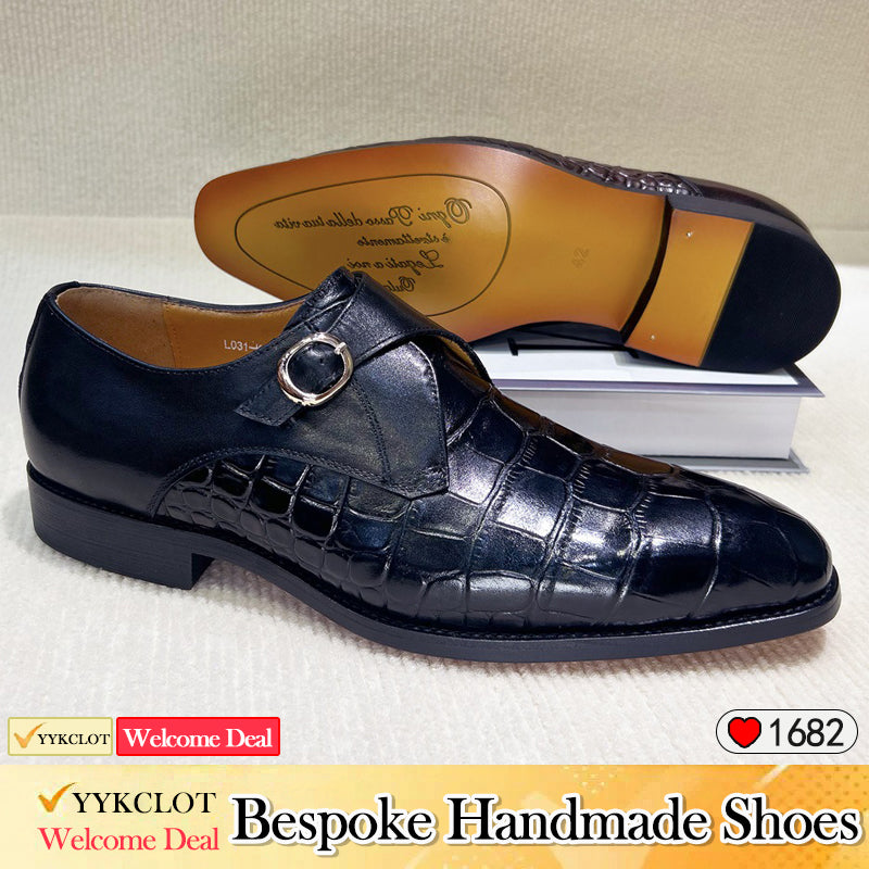 Crocodile embossed buckle business dress men's monk shoes