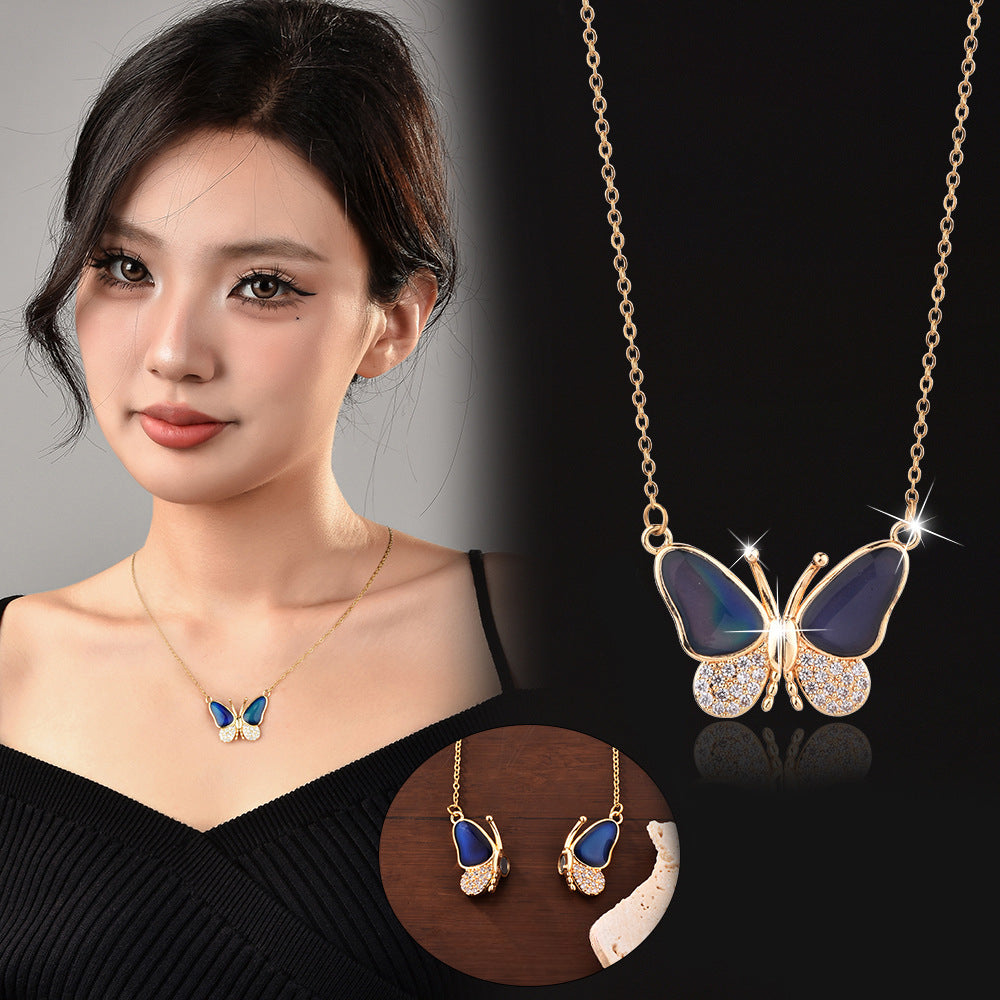 Temperature-changing color butterfly magnetic necklace