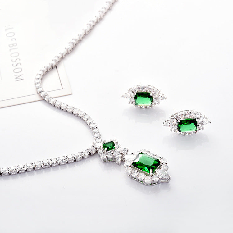 Parure Collier et Boucles d'Oreilles Vert Émeraude Minimaliste