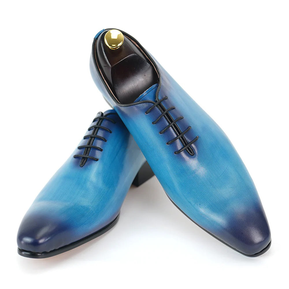 Blue leather oxford shoes, men's wedding business formal shoes, men's brogue shoes, Derby shoes, men's banquet shoes,dress shoes for men,Office, Party, Banquet, Wedding,genuine leather shoes men