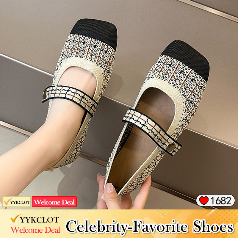 Knitted color blocked square toe loafers