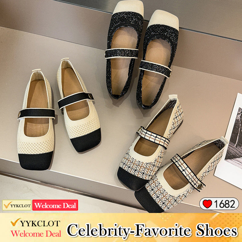 Knitted color blocked square toe loafers