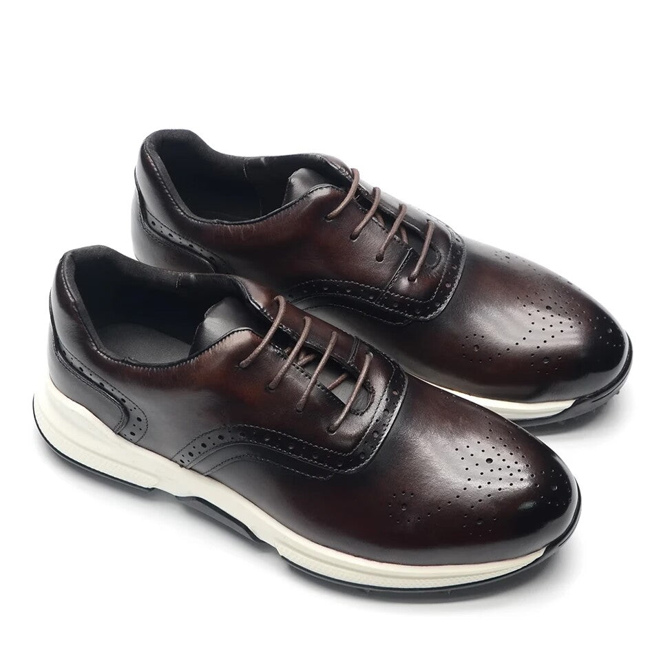 Chaussures de golf antidérapantes noires en cuir de luxe pour hommes