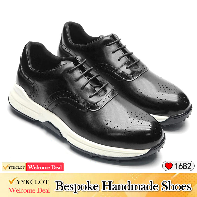 Chaussures de golf antidérapantes noires en cuir de luxe pour hommes