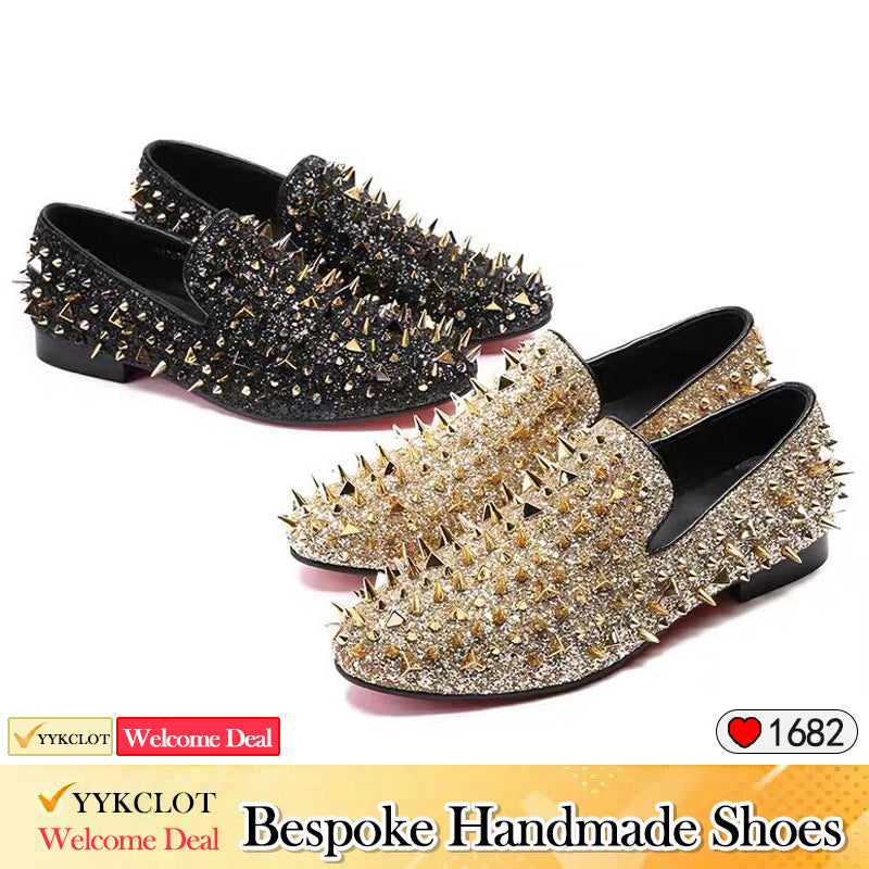 Blue punk studded leather shoes Men's fashion party shoes for men luxury designer loafers dress