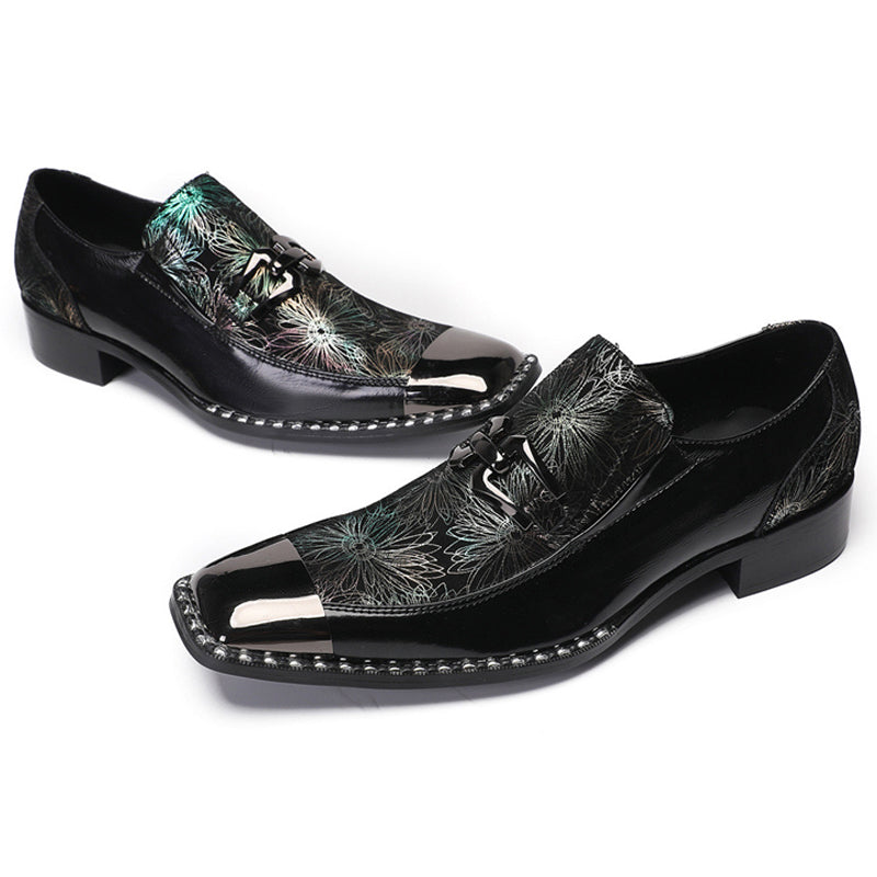Green Embroidered Metal Square Head Leather Men's Formal Shoes Pointed dress shoes for men Party Banquet and Wedding Oxford Large size men's shoes mens brogue shoes derby shoes Elegant Shoes