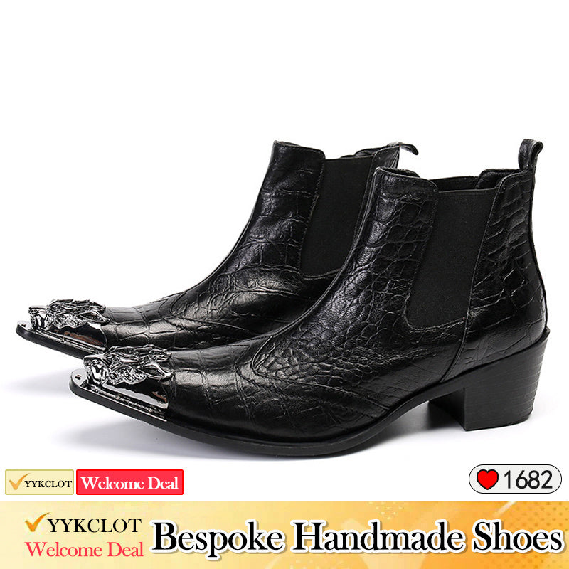 Stivali da cowboy neri alla moda, stivaletti alla caviglia con punta da festa italiana