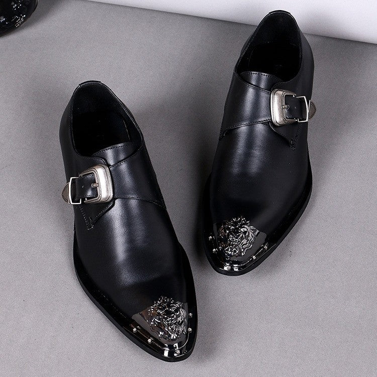 Black buckle men's business formal dress shoes
