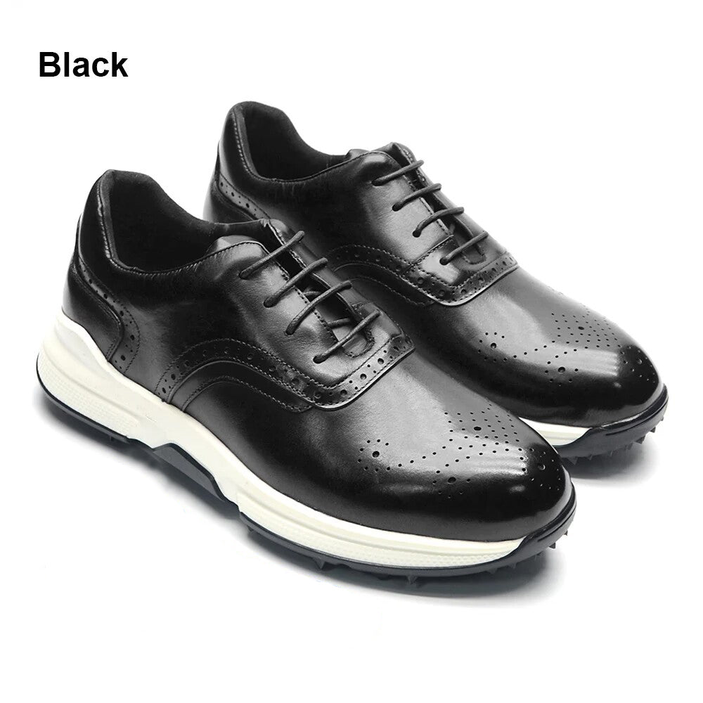 Chaussures de golf antidérapantes noires en cuir de luxe pour hommes