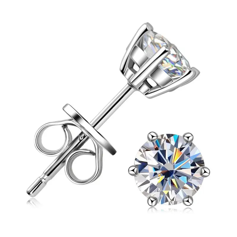 Boucles d'oreilles clous classiques six griffes en moissanite S925