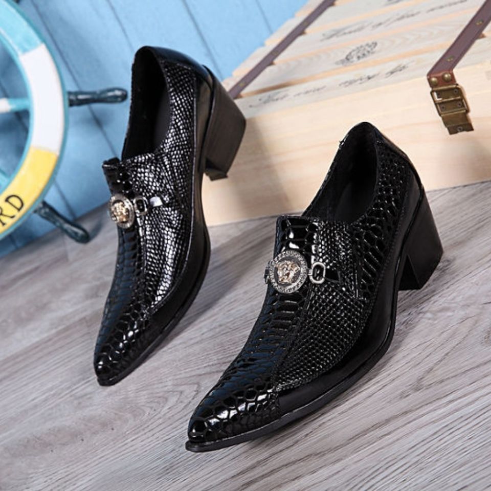Personalized snake pattern high-heeled loafers men's bar nightclub leather shoes