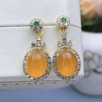 Boucles d'oreilles en jadéite pleine agate jaune mode