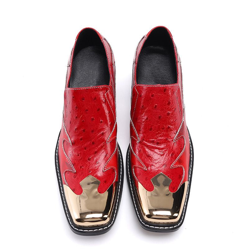 Red square-headed high-heeled men's dress shoes