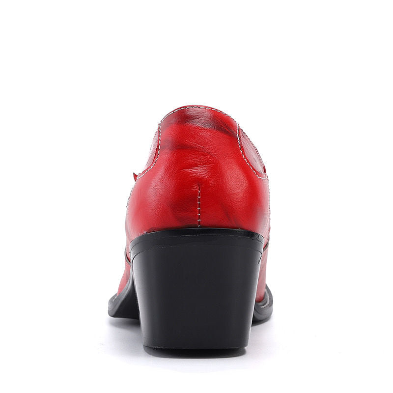 Red square-headed high-heeled men's dress shoes