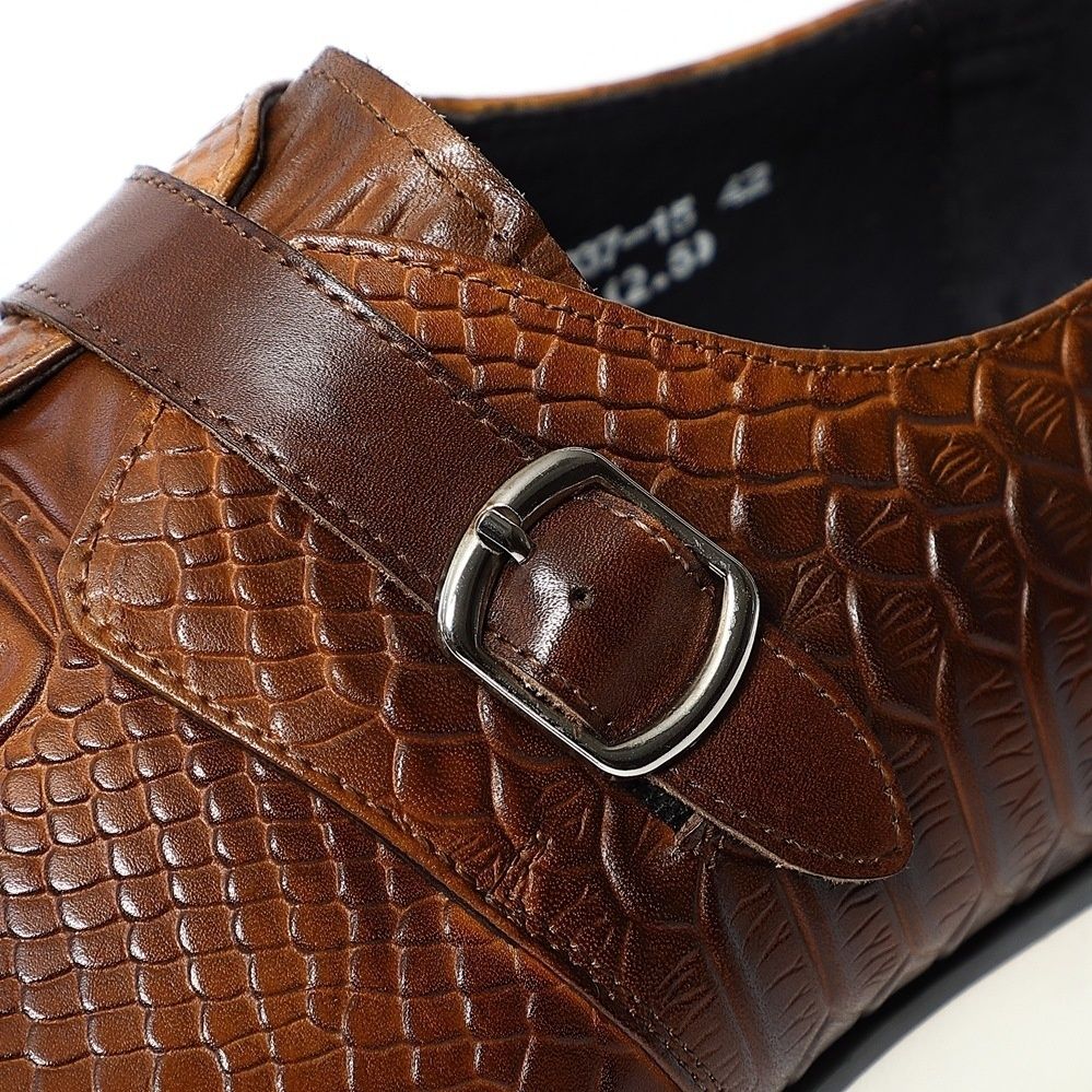 Fashion Snake Leather Pointed Loafers Men's Buckle Casual Leather Shoes