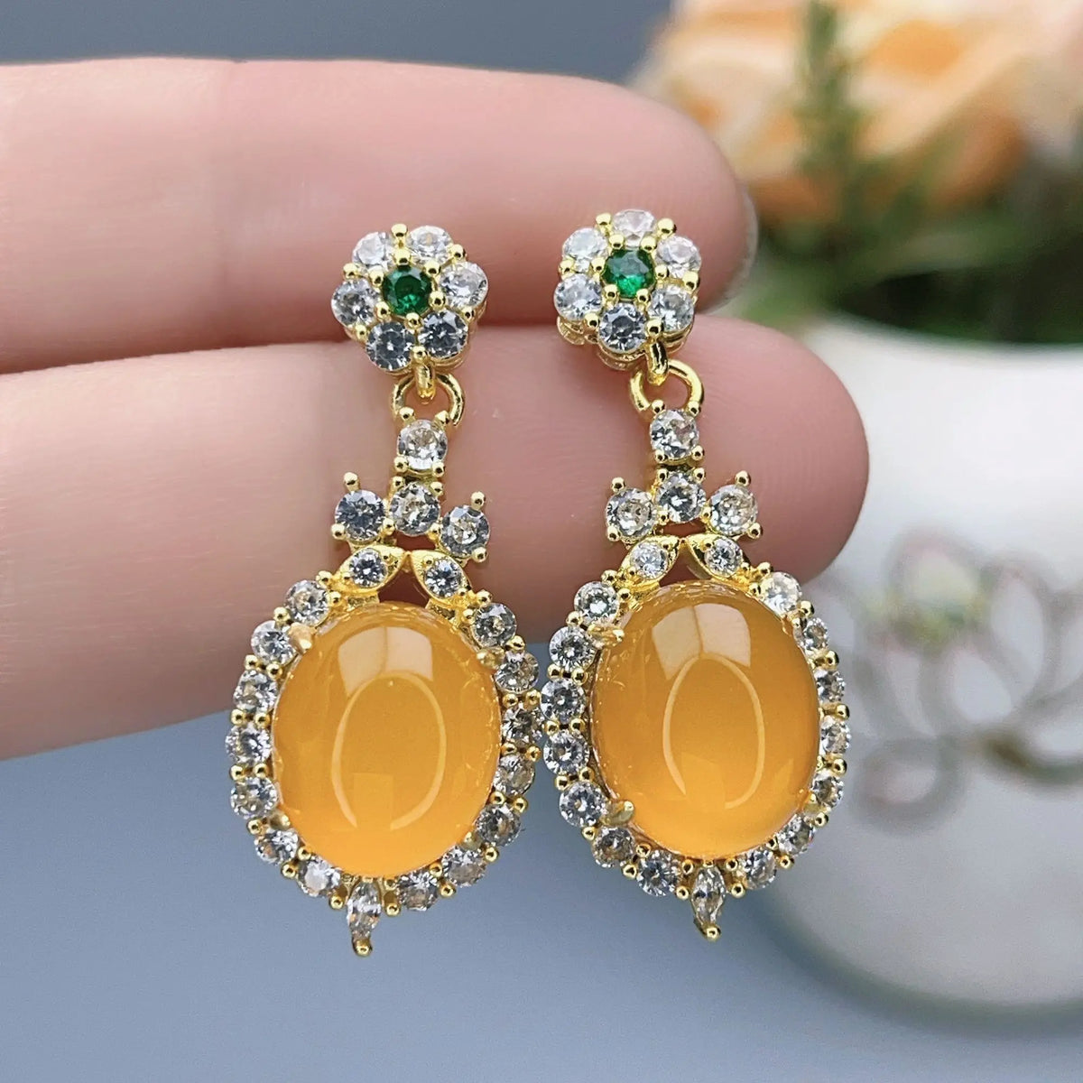 Boucles d'oreilles en jadéite pleine agate jaune mode