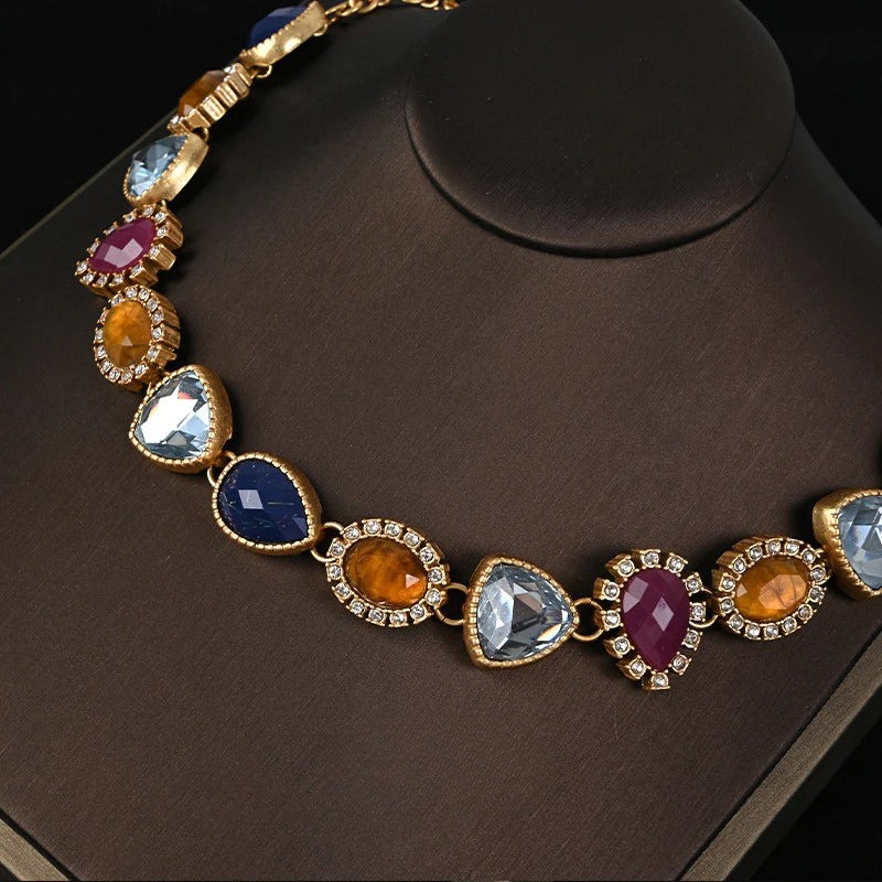 Retro multi-color glazed necklace