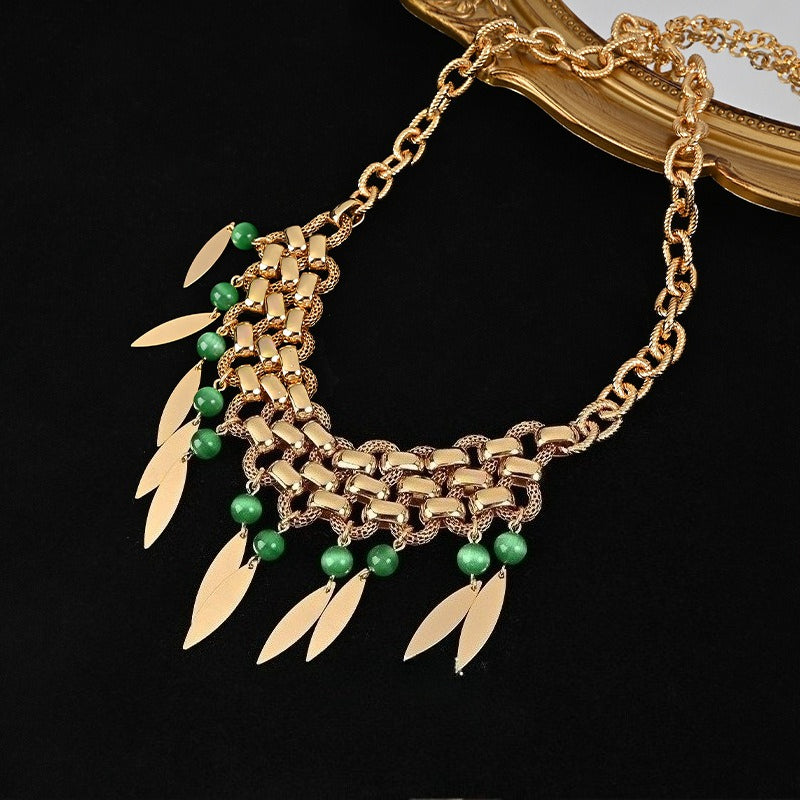 Green Glazed Hollow Opal Necklace and Earrings Set