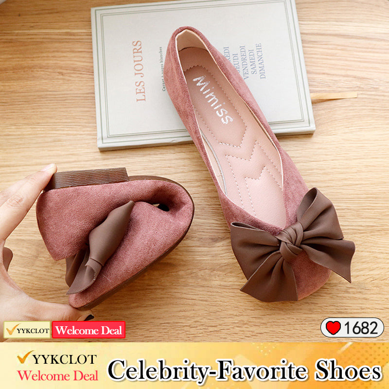 Fashion bow flat bottom shallow mouth loafers